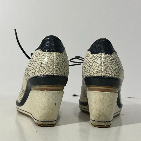 Cole Haan Canvas and Leather Lace-up Wedge Shoes Off-white & Blue | Women Size 6 - Picture 15 of 16